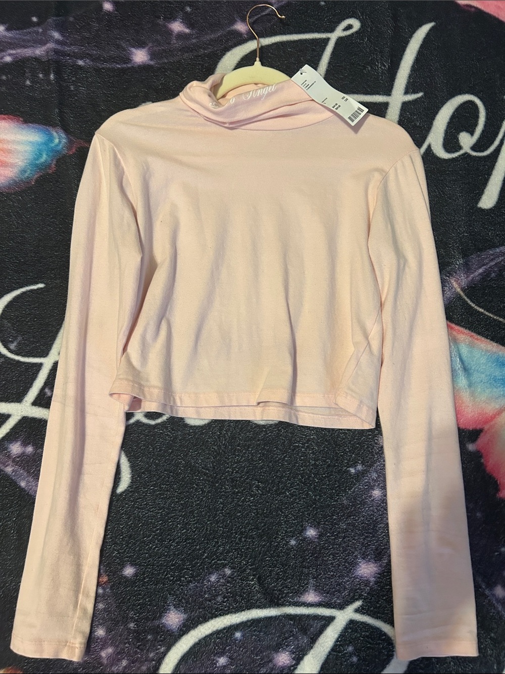 Truly Madly Deeply Pale Pink Cropped Long-Sleeve Turtleneck